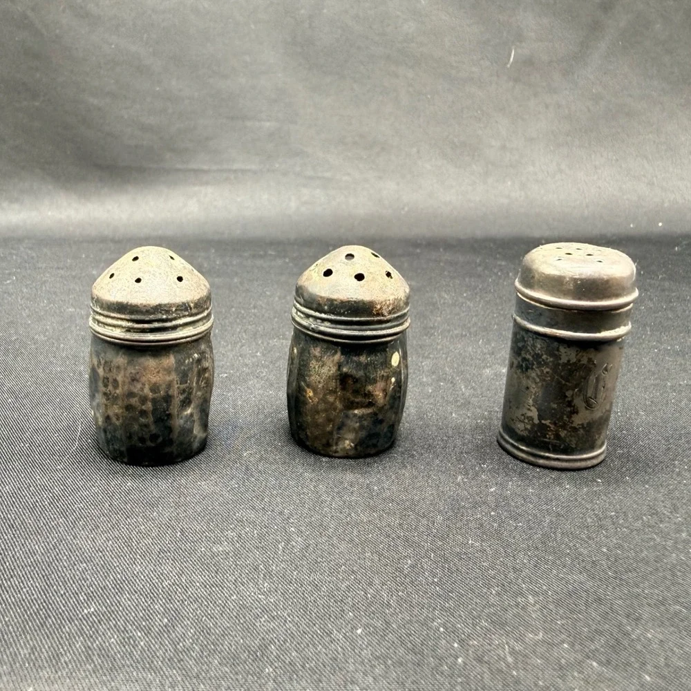 Vintage Sterling Silver Salt Pepper Shakers Set 3 S.C.S. Co & Meriden Antique